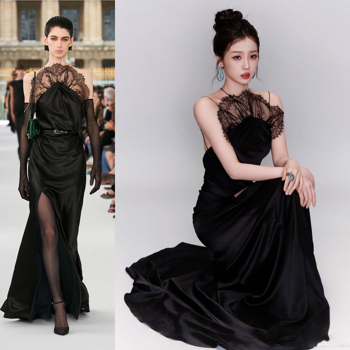虞书欣的这套造型令我眼前一亮——身着2024春夏黑色礼服亮相