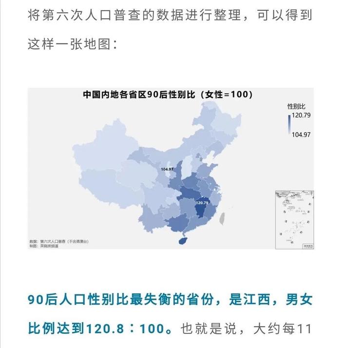 各省90后性别比例出炉,江西彩礼高的原因找到了!