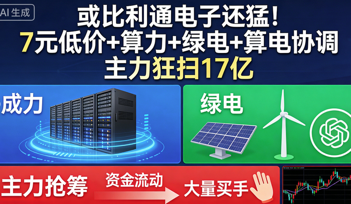 或比利通电子还猛 7元低价 算力 绿电 算电协调 主力狂扫17亿