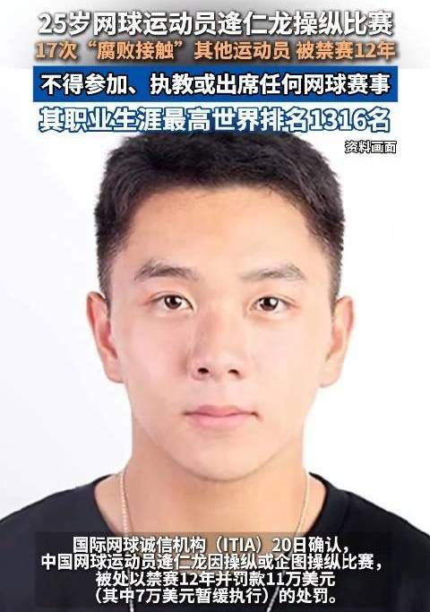 被禁赛12年中国球员再遭责令退队处罚,逄仁龙特殊网球经历曝光|仁龙|网球|处罚