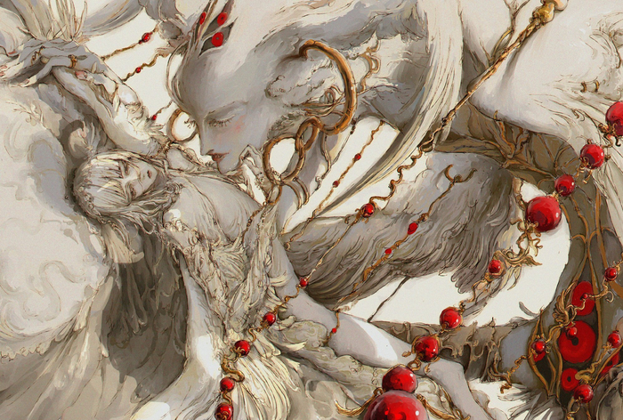 画家bani-chan 笔下诡异华丽的画风,灵动飘逸的线条