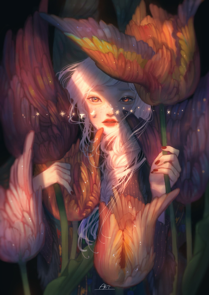 日本插画师 aki_a0623 梦幻的唯美人物插画