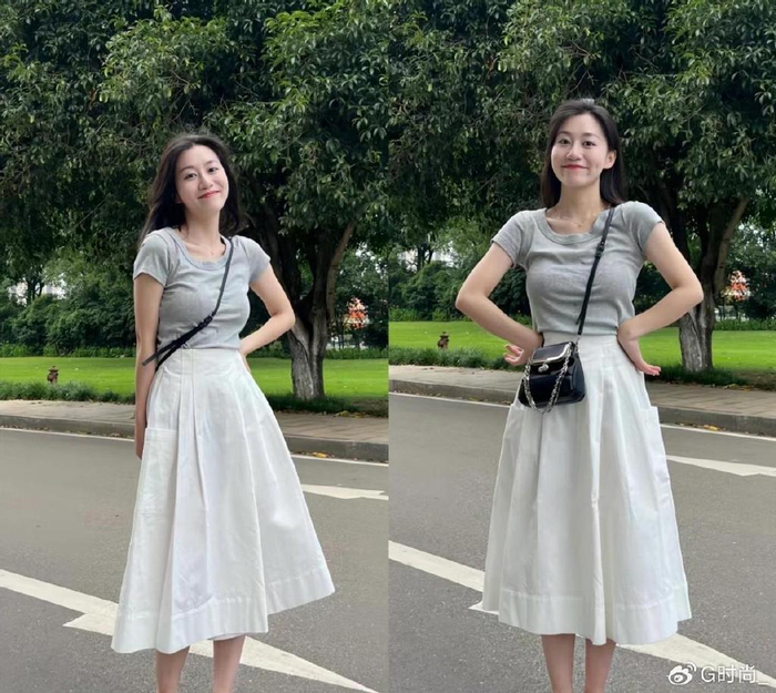 二,白色半身裙搭配各种颜色的上衣