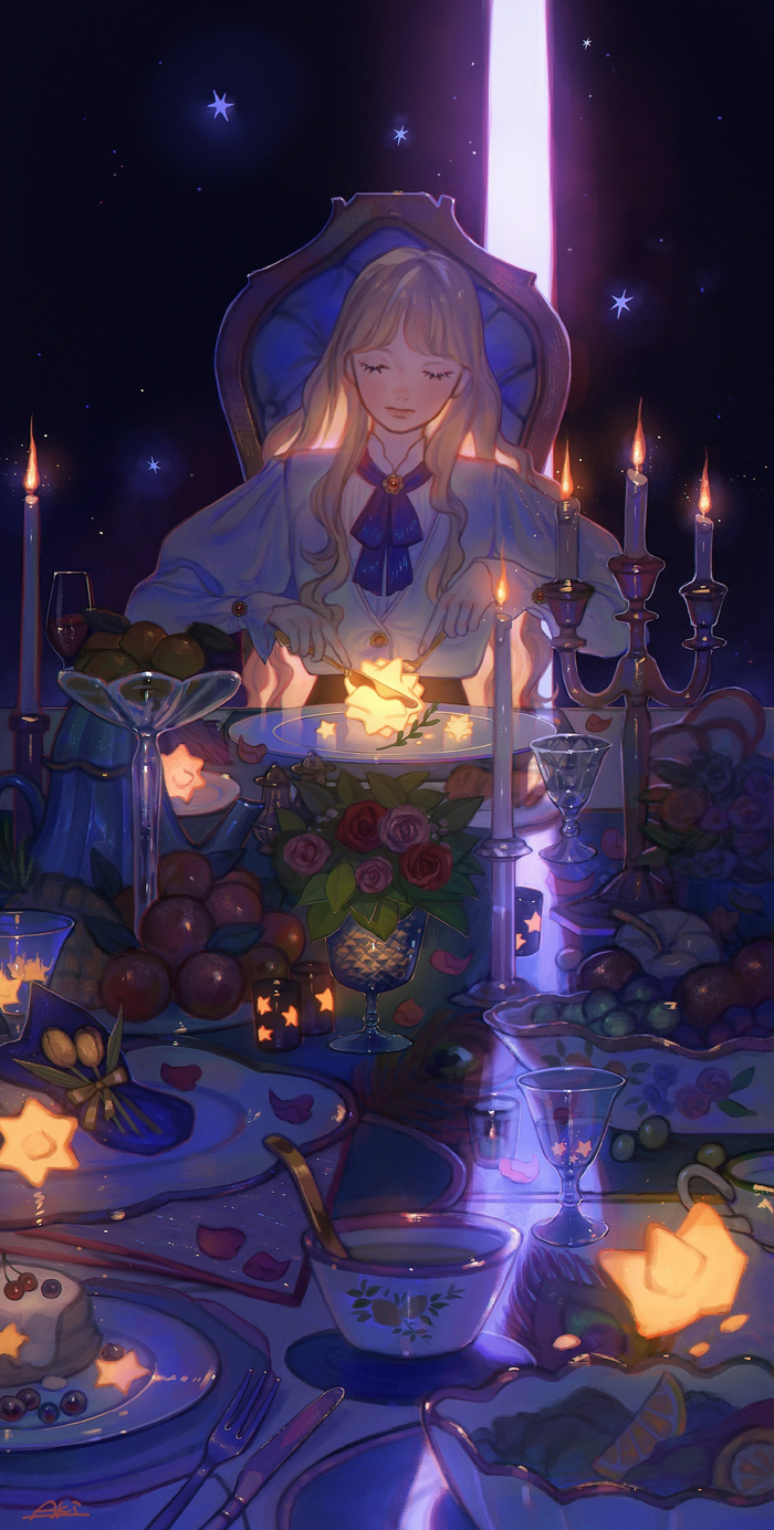 日本插画师 aki_a0623 梦幻的唯美人物插画