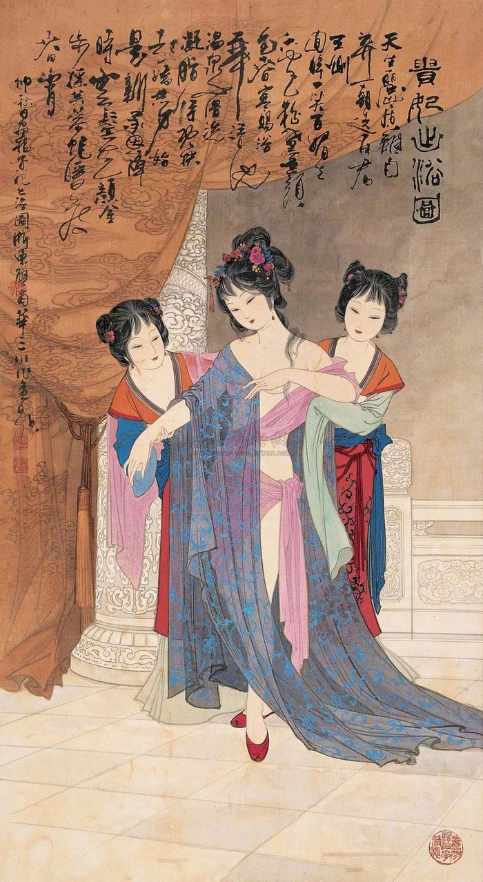 历代名家笔下的“贵妃出浴图”，香艳至极|温泉水|贵妃|侍儿