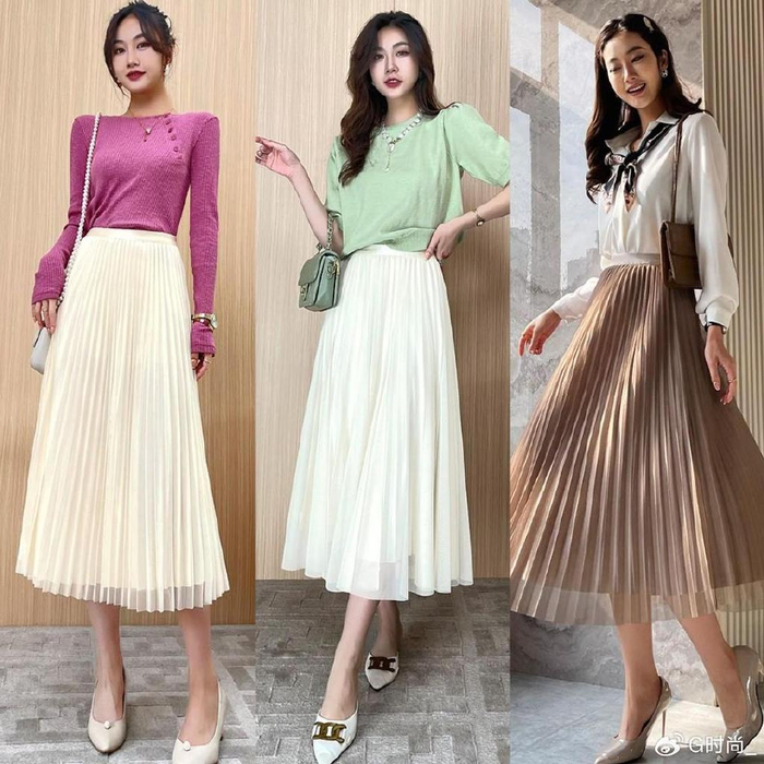 夏天穿"百褶裙"很温柔,但要选对款式,搭对上衣才更气质显瘦