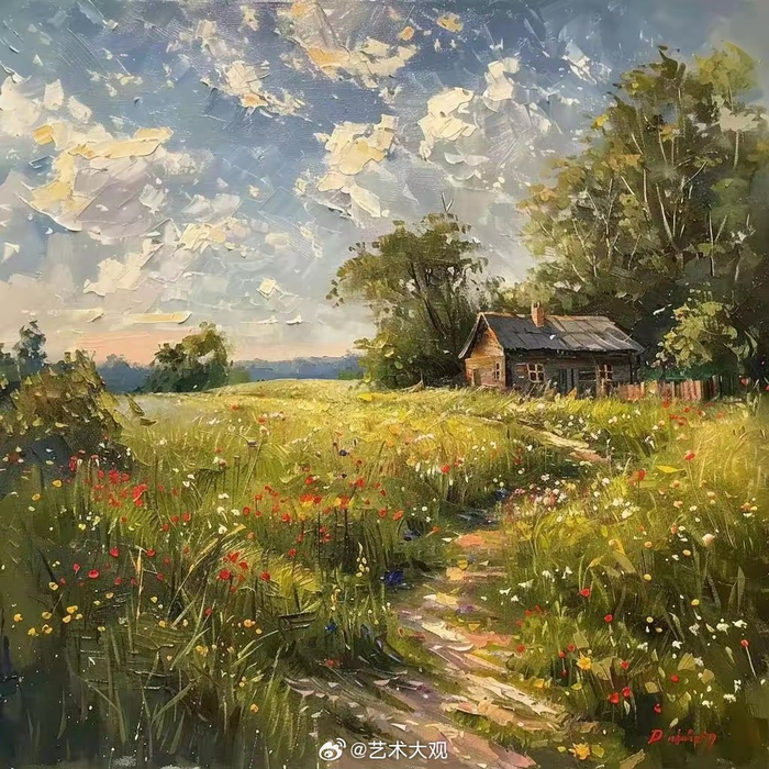 风景油画可能是ai生成的油画效果图片,内容构图不错可用作参考素材