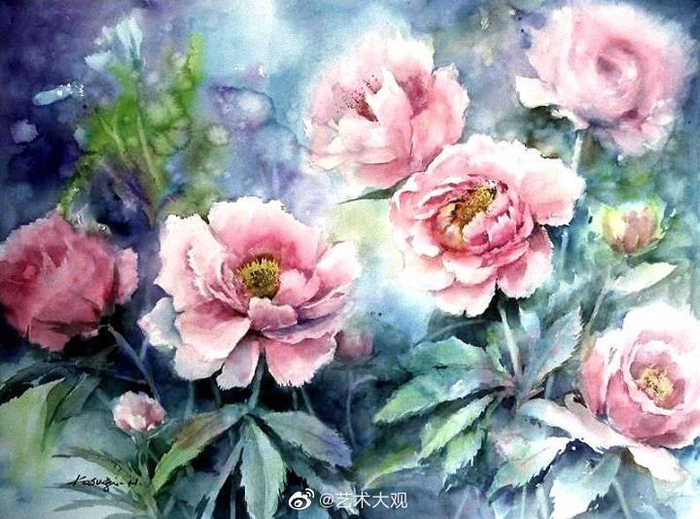 日本画家harumikosugi花卉水彩画作品专辑