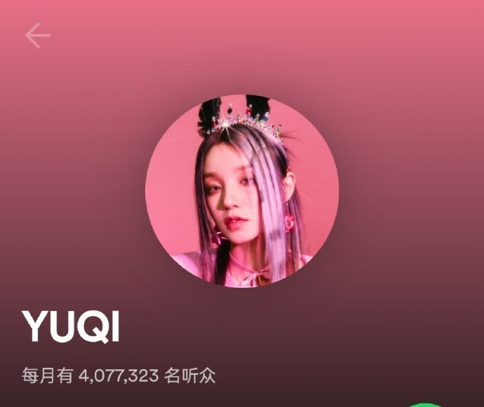 gidle宋雨琦的spotify月收听人数,突破400万,五代个人爱豆第一|五代