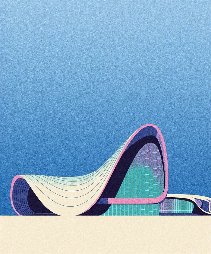 来自插画师 maria fedoseeva 的扁平风格建筑插画