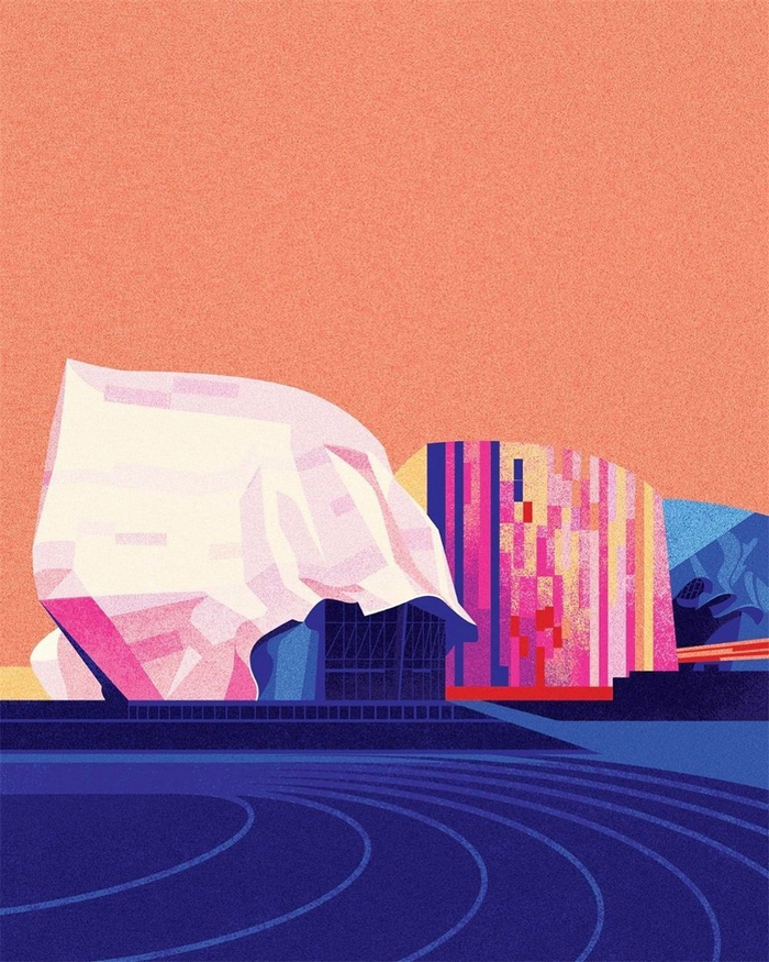 来自插画师 maria fedoseeva 的扁平风格建筑插画
