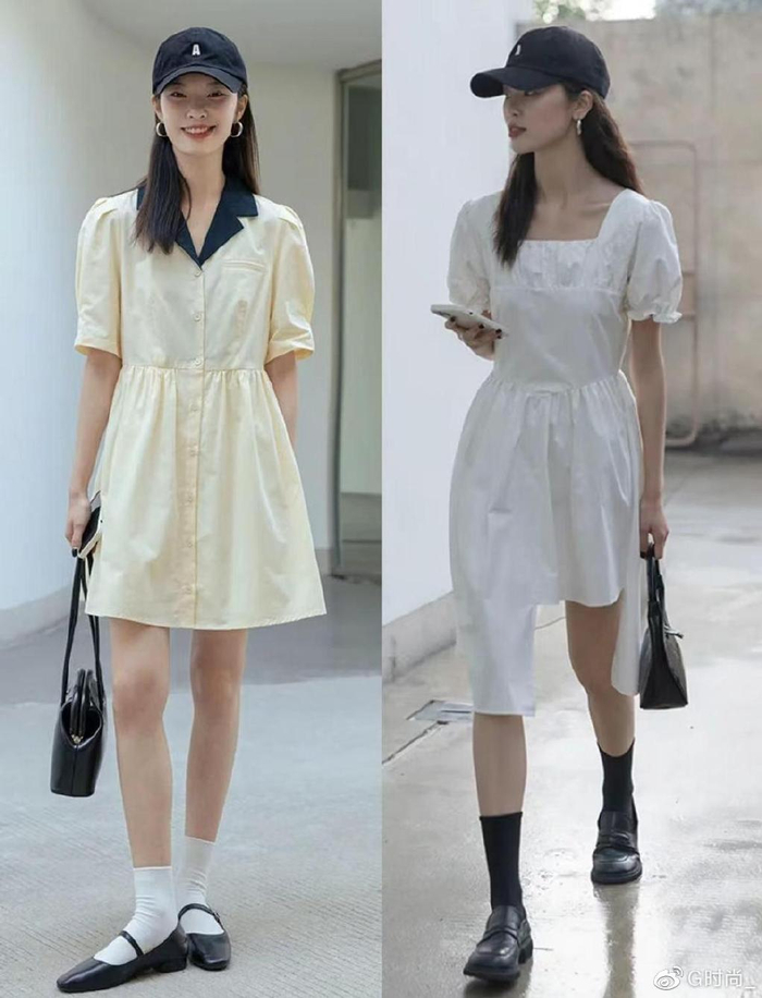 夏天穿连衣裙真是省事好看纯色裙子简约碎花裙子俏皮