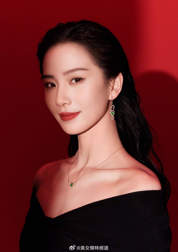 刘诗诗穿黑色v领裙大秀锁骨皮肤白皙妆容精致优雅迷人