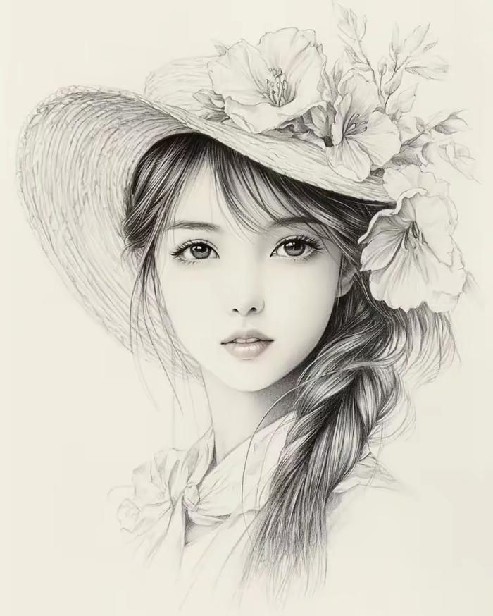 好看的素描画女孩唯美图片