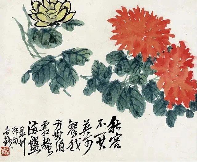 吴昌硕笔下的菊花小品