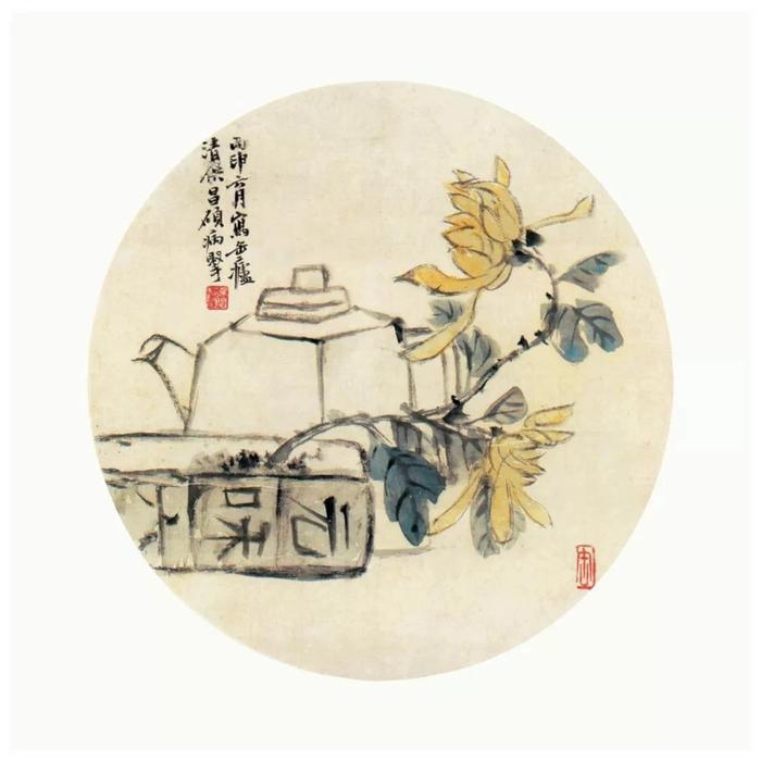 圆形菊花小品国画图片图片