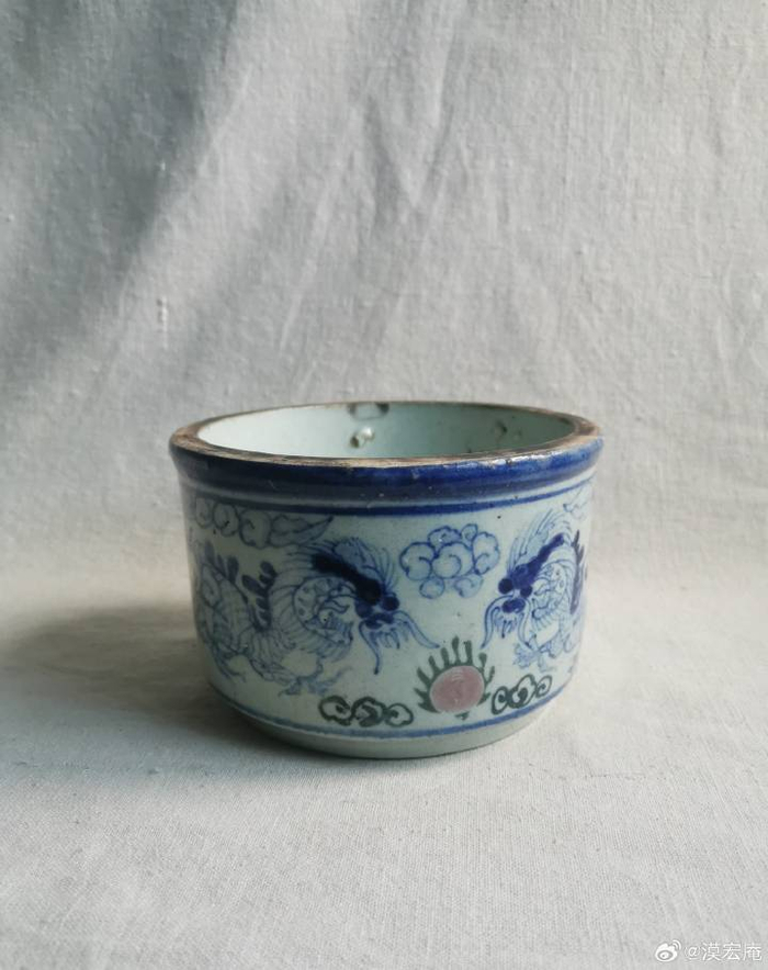 晚清湖南醴陵窑釉下五彩双龙戏珠图神之格思铭文香炉