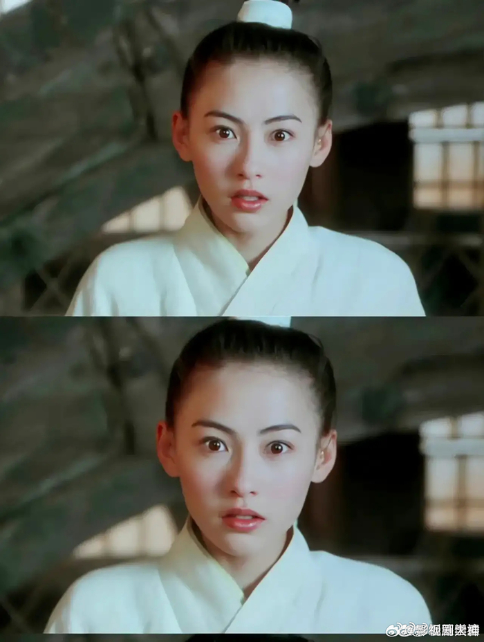 张柏芝骨相皮相都一绝,男装古装扮相也是好俊俏,精致的五官,简单的高
