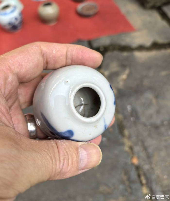 晚清青花风景图水盂