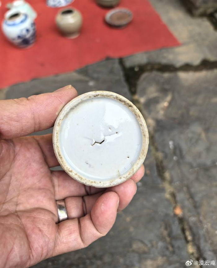 晚清青花风景图水盂