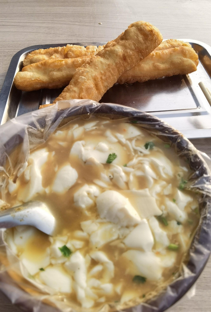 油条豆腐脑,今早的早餐