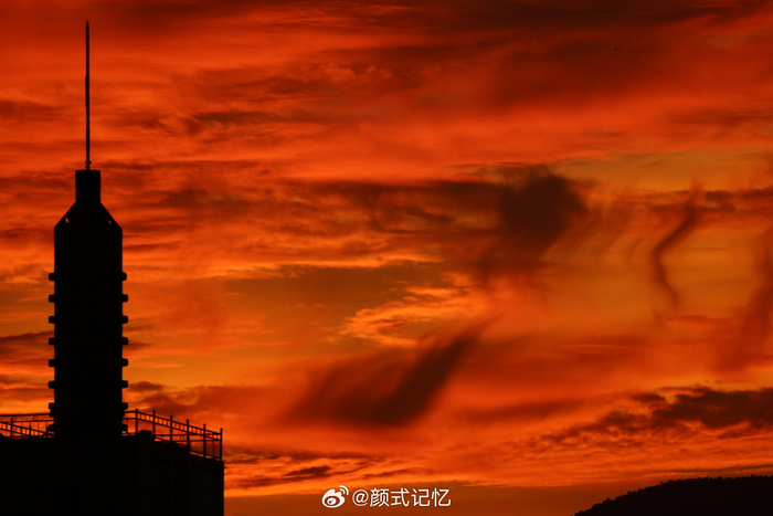 日落西山 红霞红一一天台观天,赏晚霞,拍摄