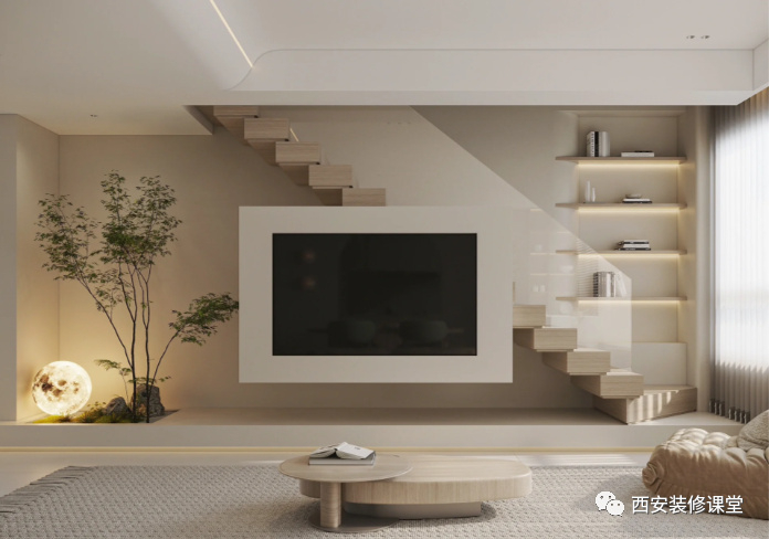 楼梯下不浪费,做电视墙刚好