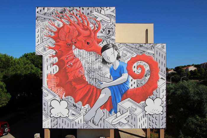 街头艺术家francescocamillogiorgino的巨幅户外墙绘