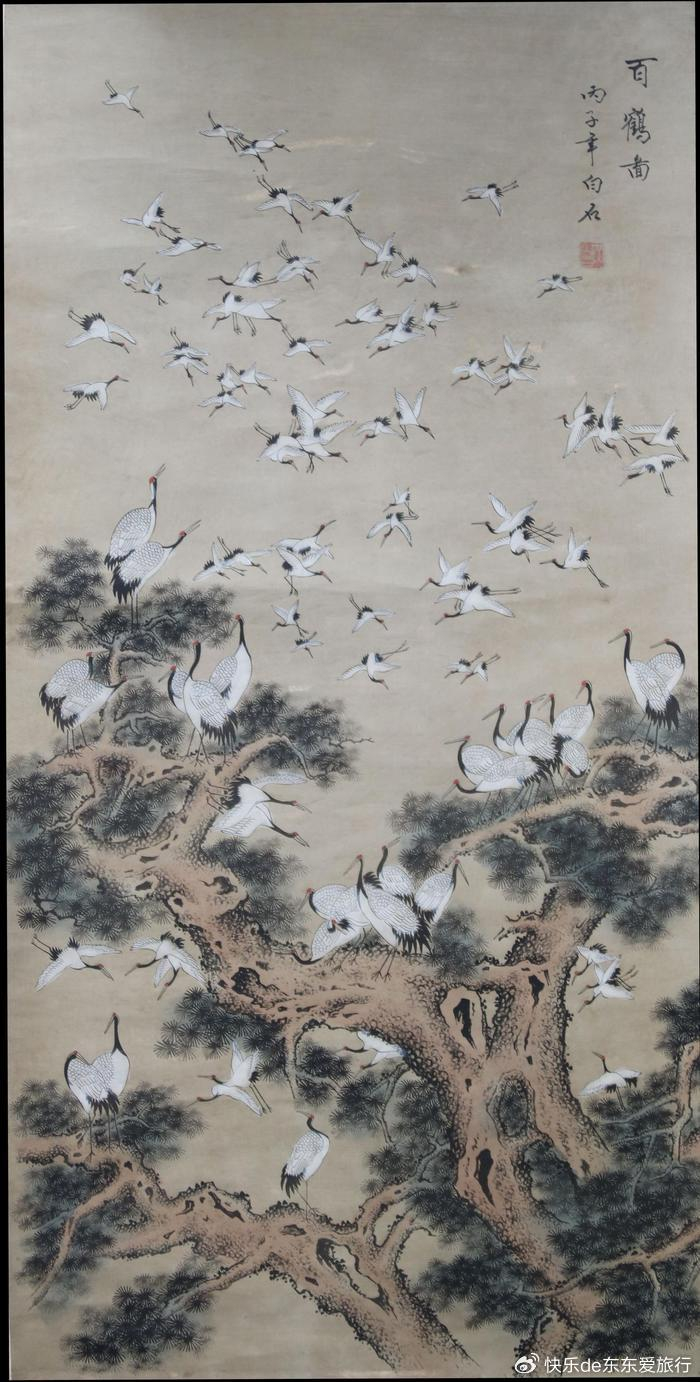 侨乡村荫华庐的壁画百鹤图妙趣横生,真实性、趣味性不输齐白石的|广东省|仙鹤|丹顶鹤|松树|神态_新浪新闻