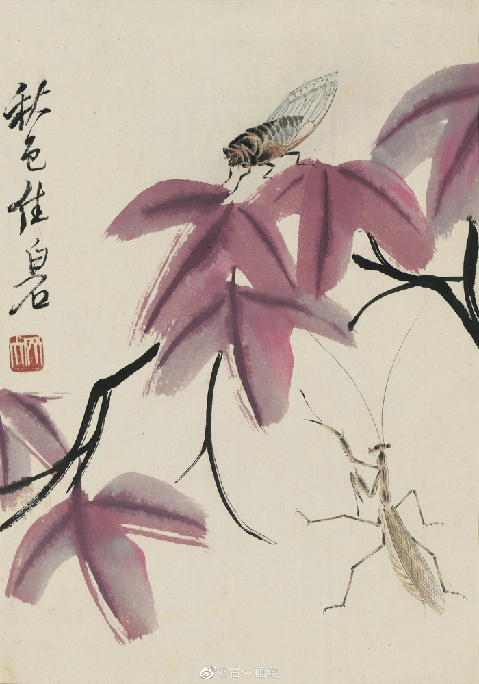 齐白石画草虫兼工带写刻画入微