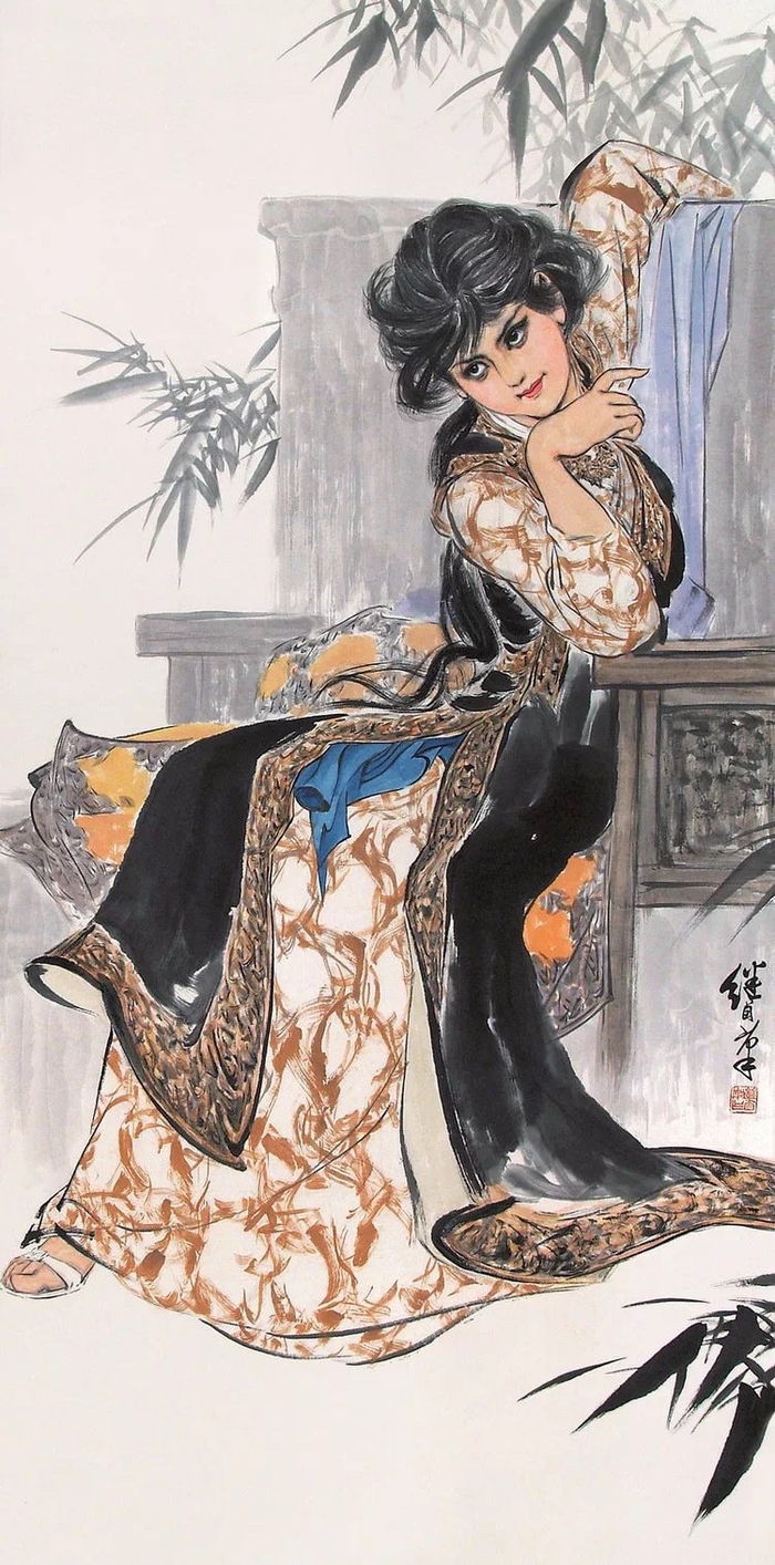 刘继卣画的人物仕女,奔放,潇洒,传神