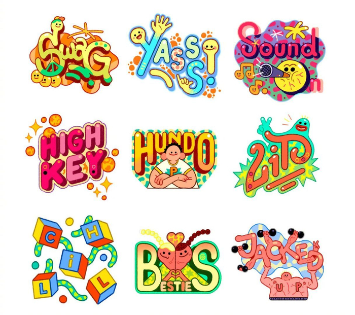 来自插画师 kensausage 卡通与字体设计结合作品