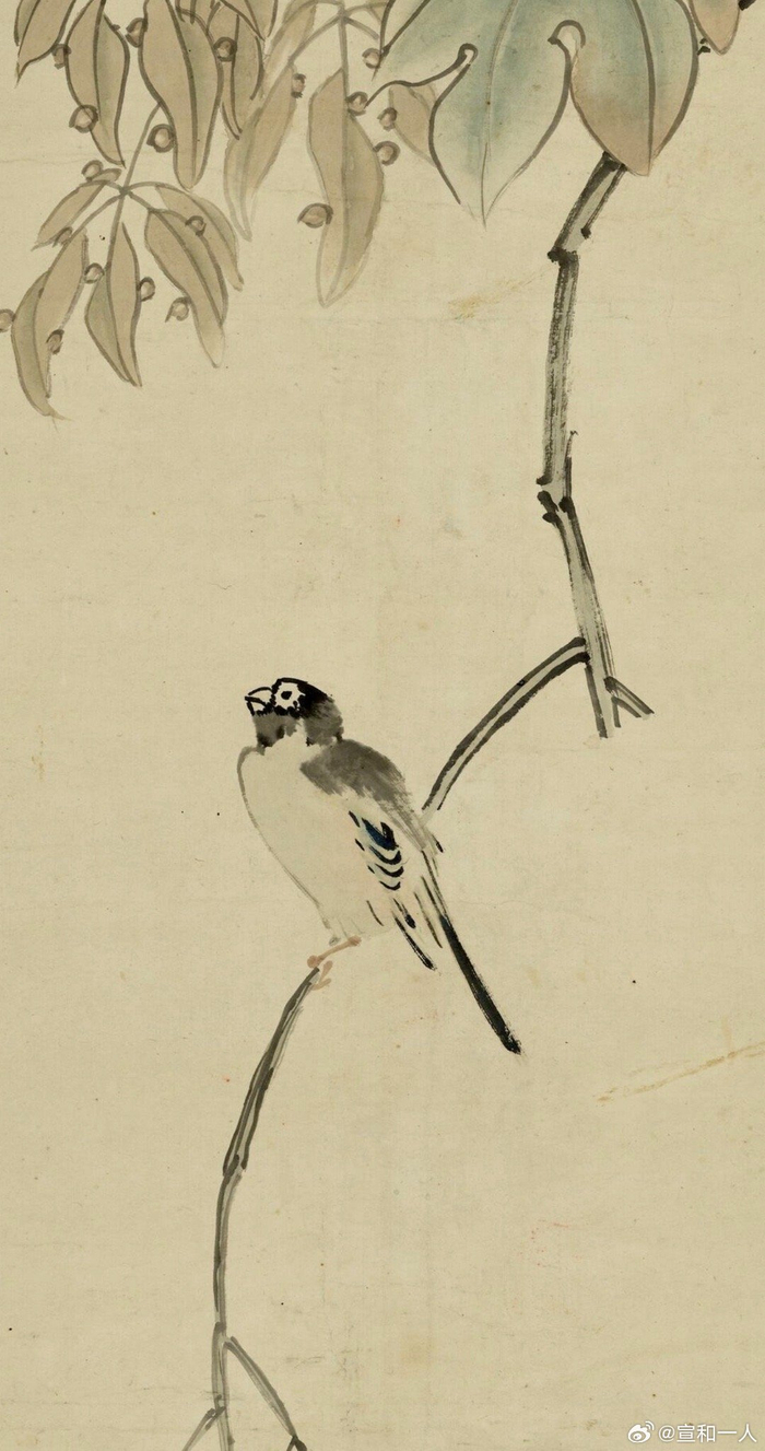 《秋老梧桐图》 蓝瑛 晚明 画中疏桐两枝