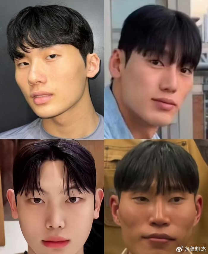 韩国男生就这一款锅盖头发型,所以走在路上很好辨认!