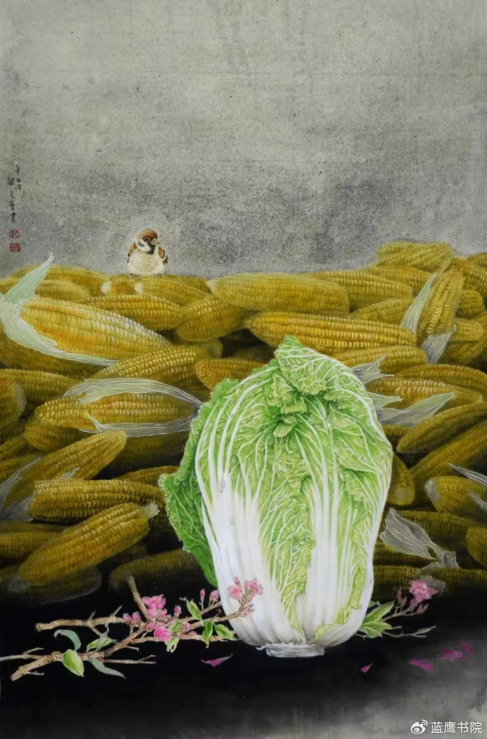 龙派工笔画创始人龙文会:丹青妙手情缱绻,工笔白菜韵意悠|玉米|百财