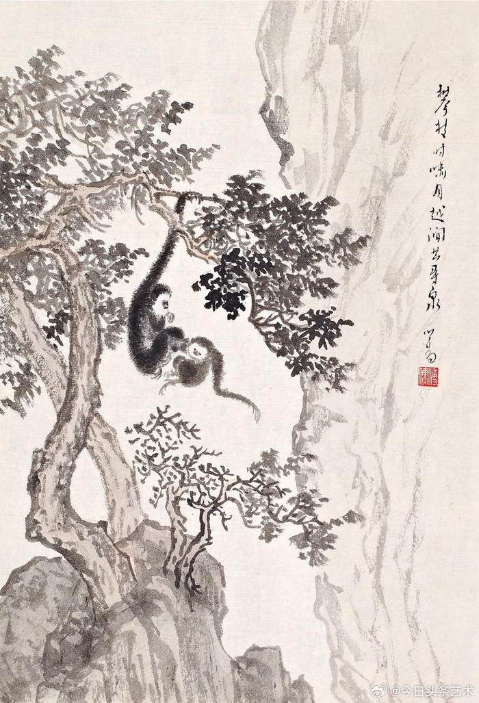 画家溥儒笔下的猿戏图