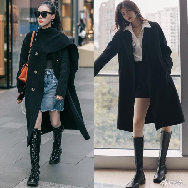 黑色大衣 短裙 长靴黑色大衣作为秋冬季节出场率最高的大衣,它的搭配