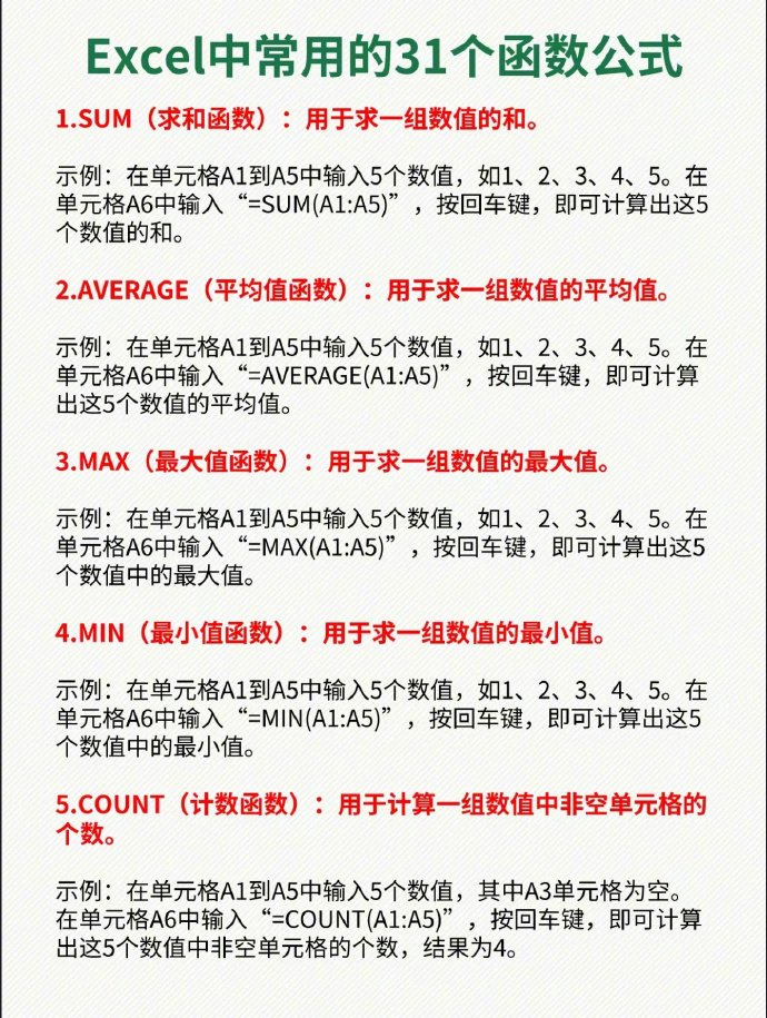 excel中常用的31个常用函数公式
