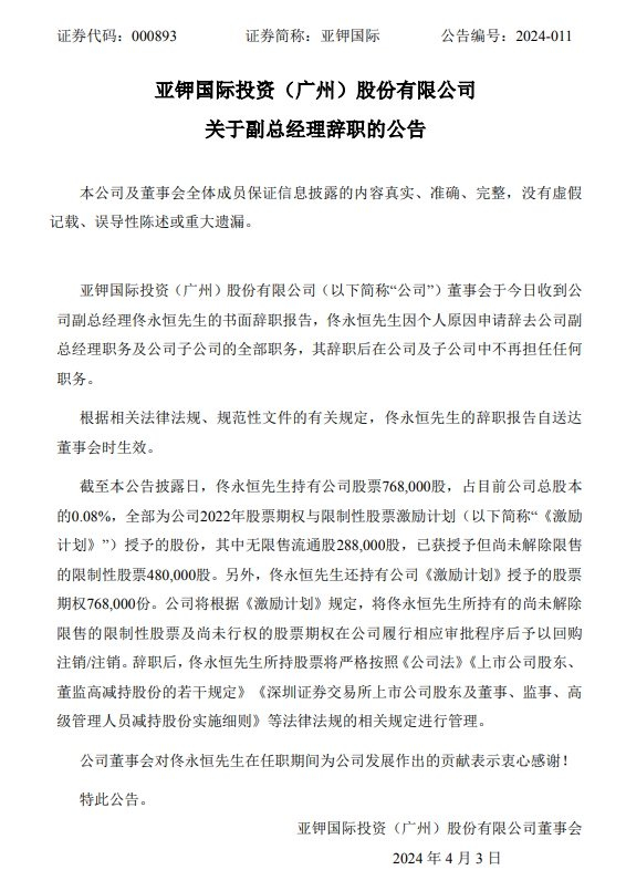 亚钾国际|限制性股票|副总经理_新浪新闻