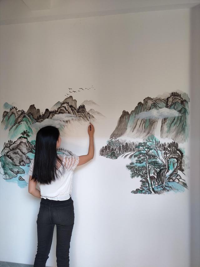 入户玄关山水壁画顺风顺水