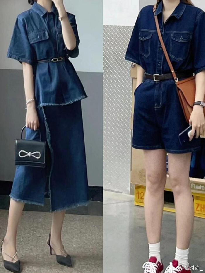 牛仔套裙 黑色腰带