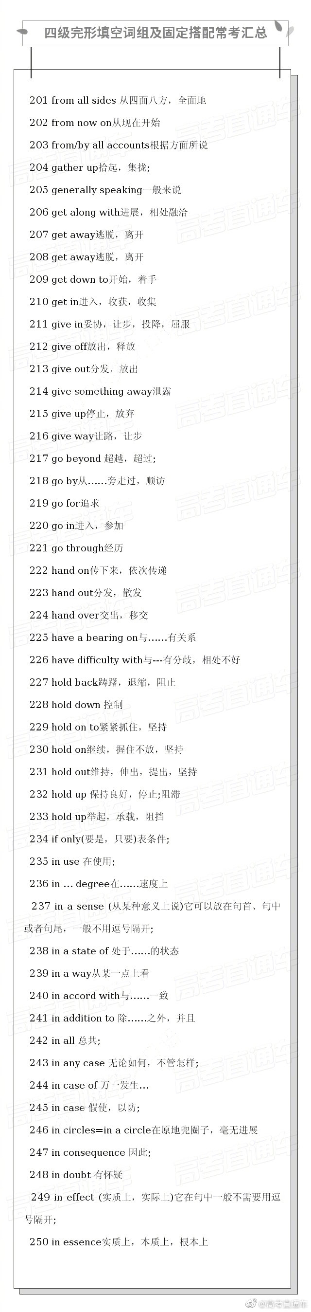 英语四级完形填空常考词组和固定搭配汇总……|完形|词组|英语四级
