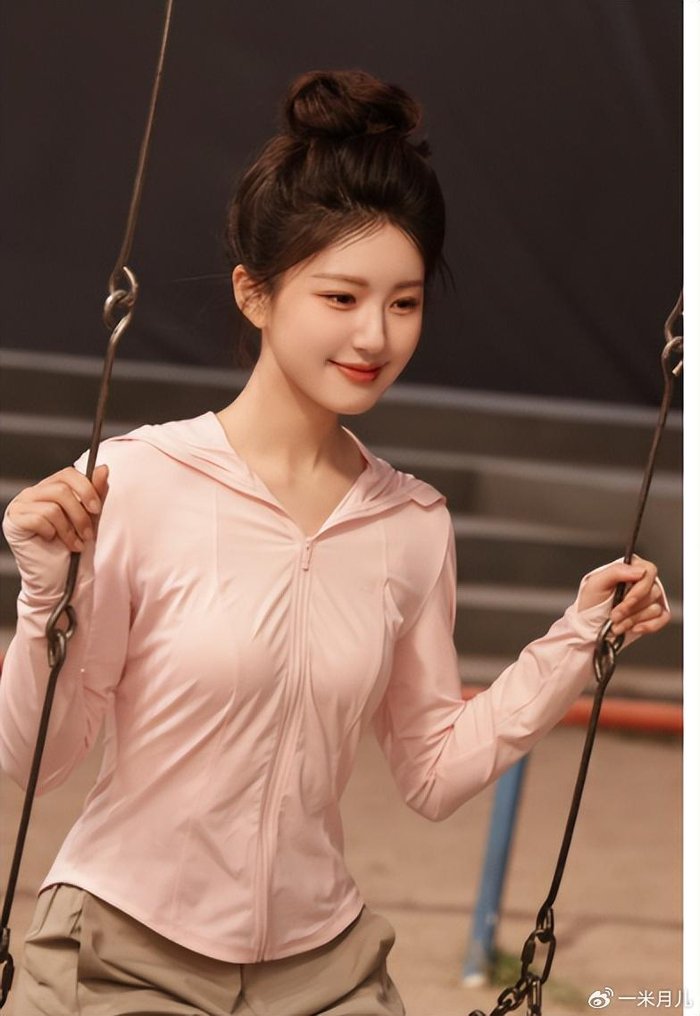 赵露思穿粉色运动服, 可爱又灵动,淑女范十足!