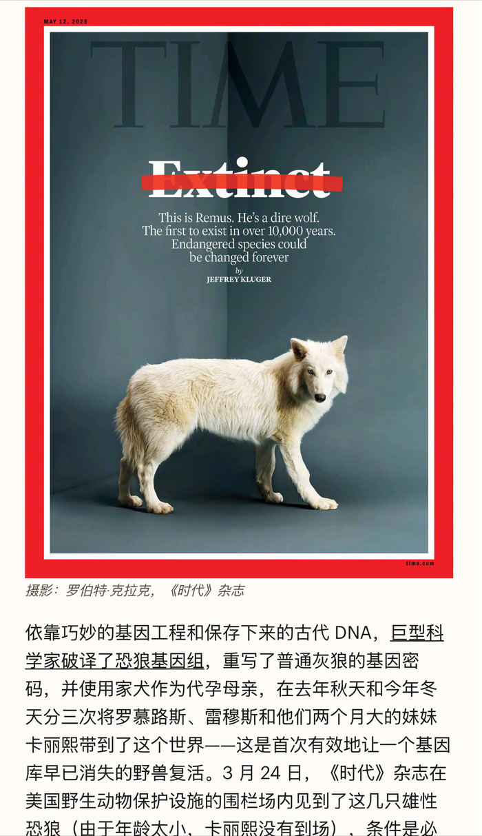 《权力的游戏》的“冰原狼”复活了!|DNA_新浪新闻
