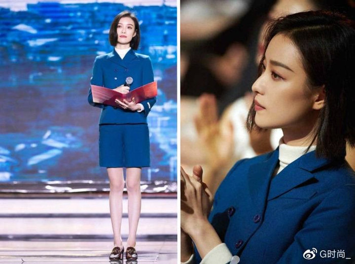 倪妮的这一身蓝色小西装,不知道你感觉如何.