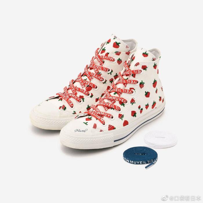 Converse Tokyo和MUVEIL合作推出了草莓ALLSTAR鞋~（ALL STAR 100 HI