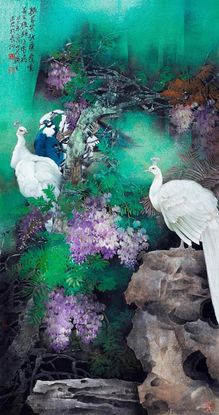 著名画家萧玉田作工笔古诗词画意《孔雀东南飞》