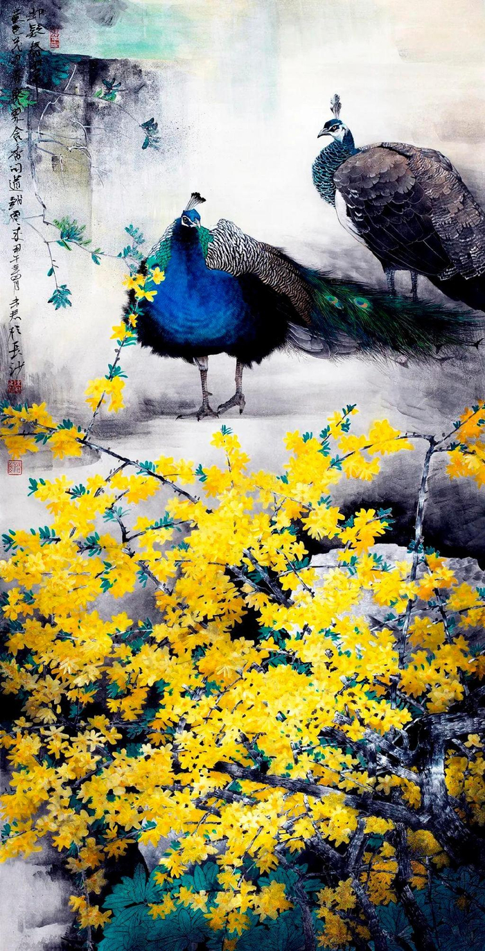 著名画家萧玉田作工笔古诗词画意《孔雀东南飞》