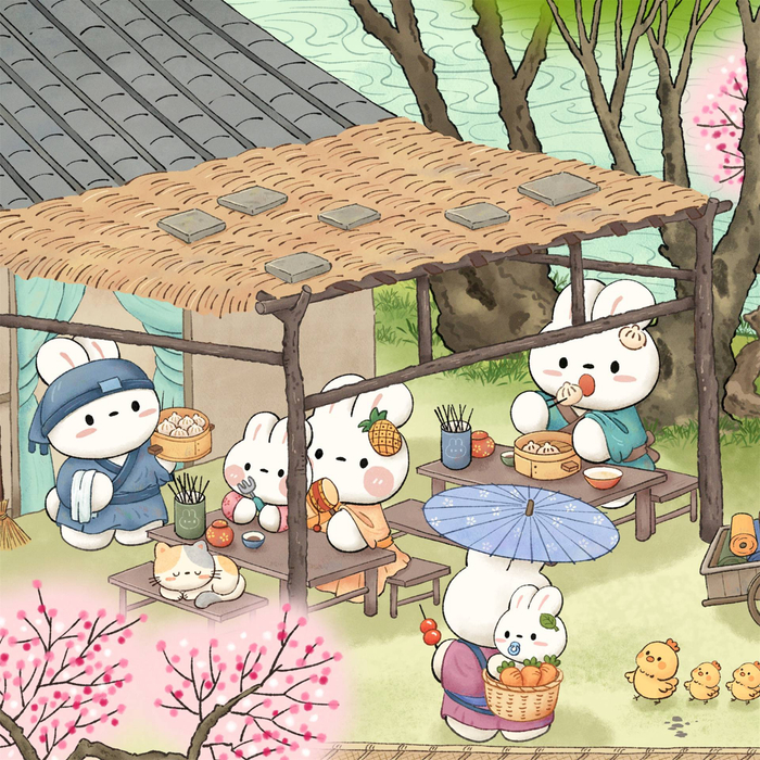 原创国风治愈系插画9幅清明上河兔来袭