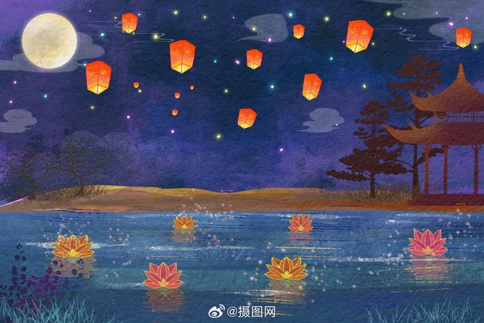 下元节插画天地水府风调顺消灾降福国民安